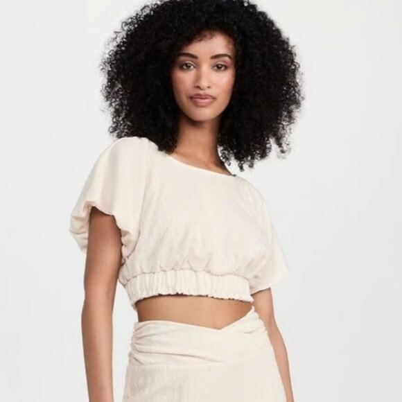 Free People Women's Tovah Scoop Neck Short Sleeve Crop Top Size Small Cream - Picture 1 of 12